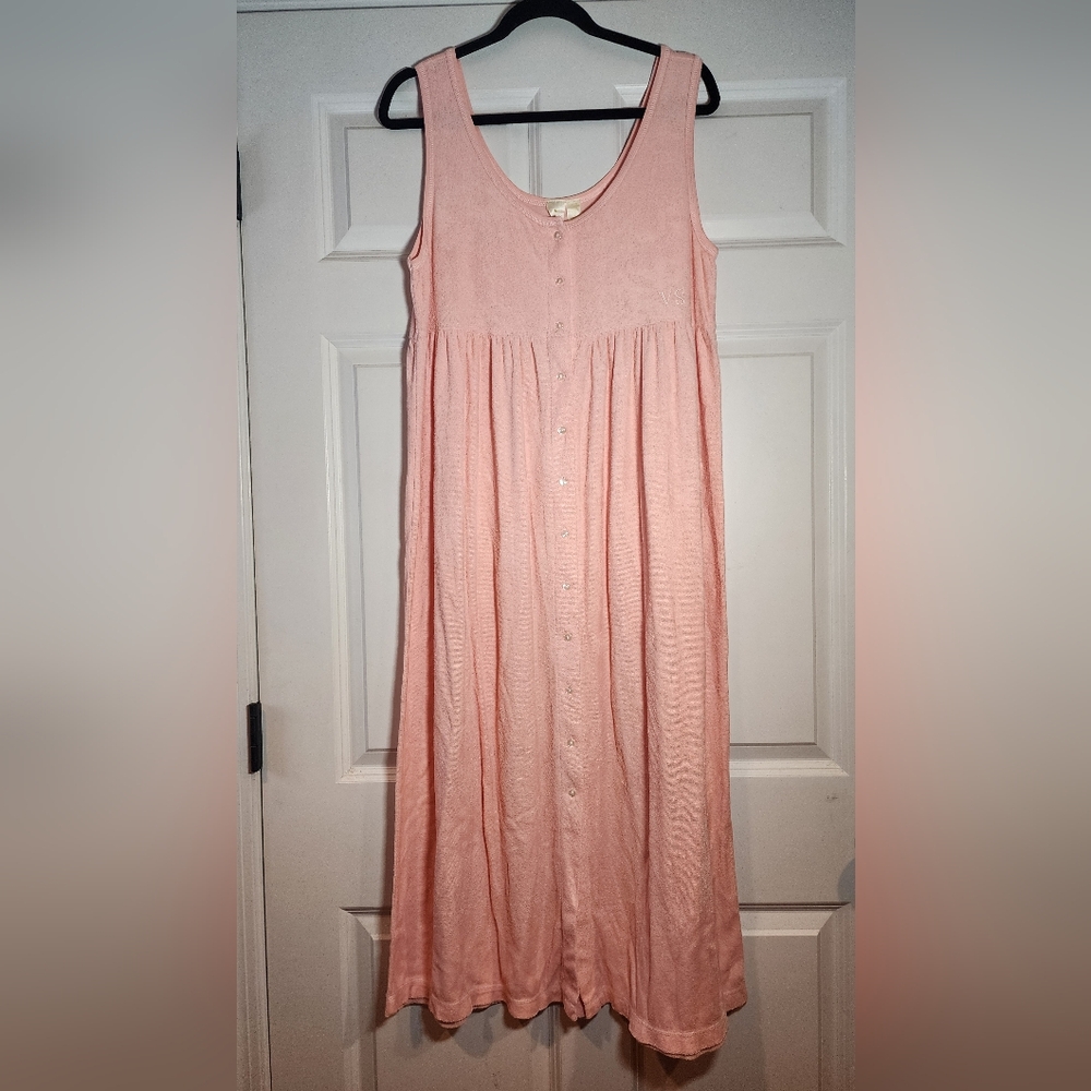 Victoria's Secret Vintage Pink Terry Cloth Material Button Front Nightgown L